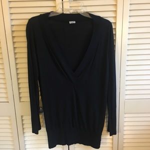Splendid Black Deep V-neck Long Sleeve Top